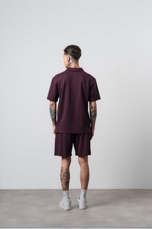 Erkek Rocket Club Yazılı Regular Fit T-Shirt Şort Takım Bordo