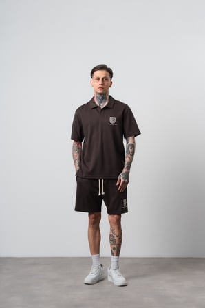Erkek Rocket Club Yazılı Regular Fit T-Shirt Şort Takım Kahve