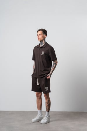 Erkek Rocket Club Yazılı Regular Fit T-Shirt Şort Takım Kahve