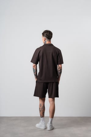 Erkek Rocket Club Yazılı Regular Fit T-Shirt Şort Takım Kahve
