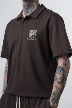 Erkek Rocket Club Yazılı Regular Fit T-Shirt Şort Takım Kahve