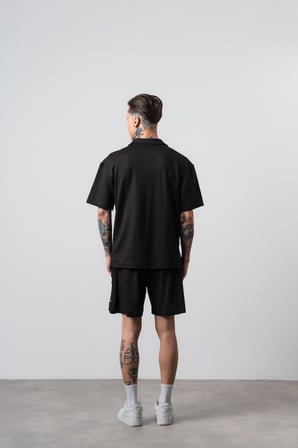 Erkek Respire Relined Yazılı Regular Fit T-Shirt Şort Takım Siyah