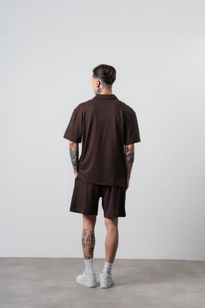 Erkek Respire Relined Yazılı Regular Fit T-Shirt Şort Takım Kahve