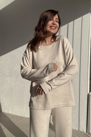 Basic Örme Taş Rengi Oversize Takım
