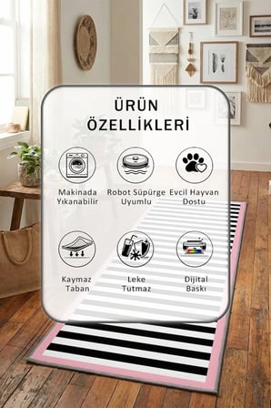 Yıkanabilir Kaymaz Fil Tek Çerçeve Pembe Filszi Dijital Baskılı Yolluk Halı Tüy Tutmaz