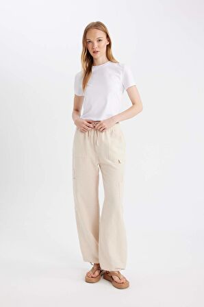DeFacto Coool Wide Leg Kargo Yüksek Bel Keten Karışımlı Pantolon C0964AX24SMBG155
