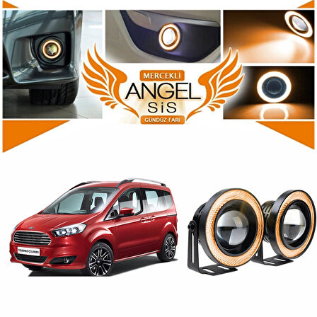 Ford Tourneo Courier Uyumlu, Universal Mercekli Led Angel Sis Farı, 76mm Turuncu Renk