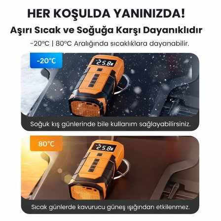 Harvox Hxac-003 10.000 Mah Akü Takviyeli Hava Kompresörü Şarjlı Digital Göstergeli Araç Lastik Şişirme 150 PSI