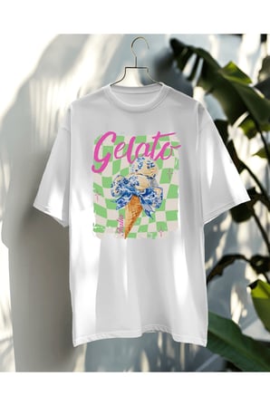 Gelato Italia Baskılı Oversize T-shirt Unisex %100 Pamuk