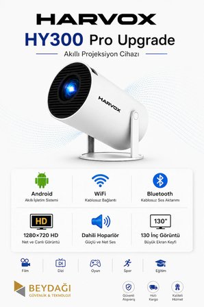 HARVOX HY300 Pro Upgrade Projeksiyon Cihazı Android WiFi HDMI USB HDR