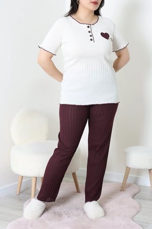 Modi Green Büyük Beden Kaşkorse Pijama Takımı Bordo - 53612.1048.