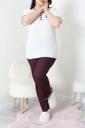 Modi Green Büyük Beden Kaşkorse Pijama Takımı Bordo - 53612.1048.