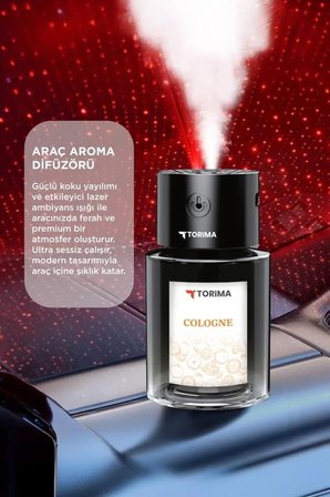 Torima TCF-03 Araç İçi Hava Nemlendirici & Hareket Algılamalı Koku Makinesi Cologne Esansı – 120ml Aromaterapi Difüzör Araç Kokusu