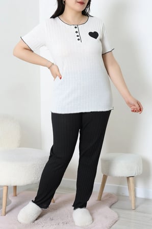 Modi Green Büyük Beden Kaşkorse Pijama Takımı Siyah - 53612.1048.