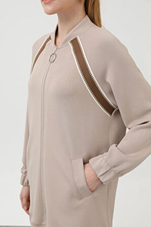 Puane Modal Kumaş Fermuar ve Dantel Detaylı Tesettür İkili Takım