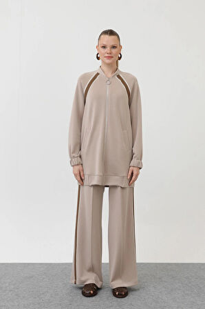 Puane Modal Kumaş Fermuar ve Dantel Detaylı Tesettür İkili Takım