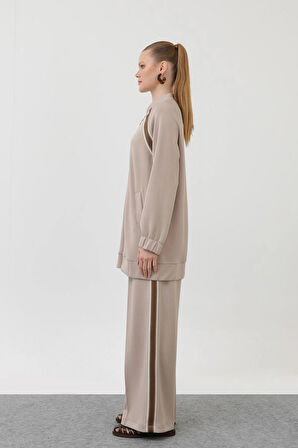 Puane Modal Kumaş Fermuar ve Dantel Detaylı Tesettür İkili Takım