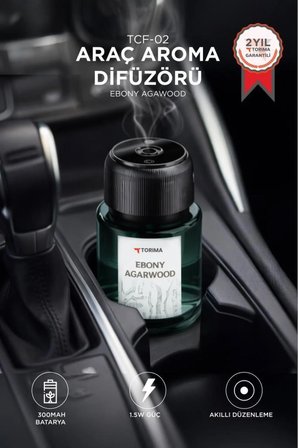 Torima TCF-02 Araç İçi Aroma Difüzörü Lazerli Akıllı Sensör Şarjlı Ebony Agarwood Esanslı Araba Kokusu