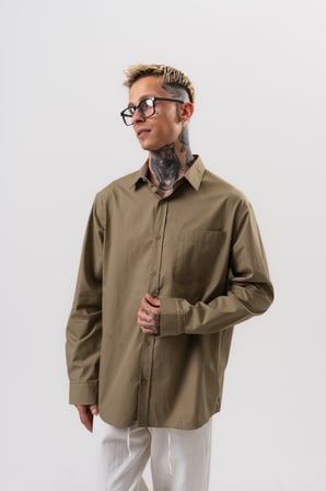 Erkek Poplin Oversize Gömlek Haki