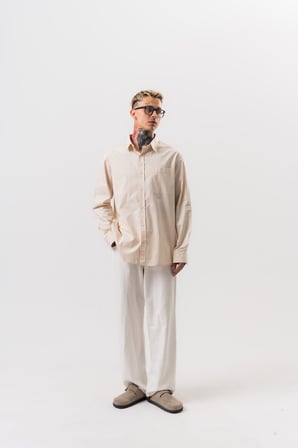 Erkek Poplin Oversize Gömlek Bej