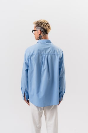 Erkek Nakış Detaylı Poplin Oversize Gömlek Bebe Mavi