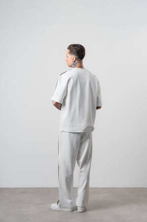Erkek Şerit Detaylı Regular Fit Eşofman Takımı Ekru