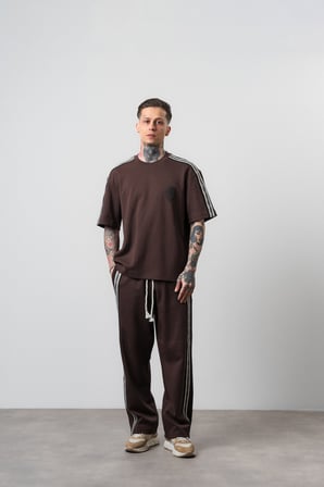 Erkek Şerit Detaylı Regular Fit Eşofman Takımı Kahve