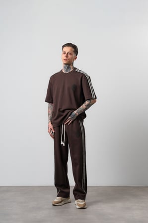Erkek Şerit Detaylı Regular Fit Eşofman Takımı Kahve