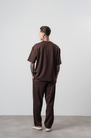 Erkek Şerit Detaylı Regular Fit Eşofman Takımı Kahve
