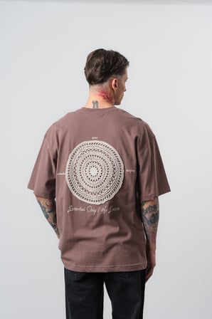 Erkek Essential Nakış Detaylı Oversize T-Shirt Kahve