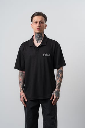 Erkek Senor Yazılı Polo Yaka Regular Fit T-Shirt Siyah