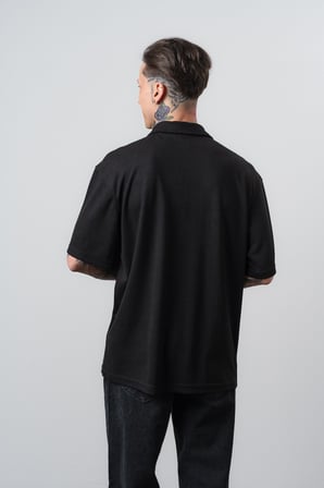 Erkek Senor Yazılı Polo Yaka Regular Fit T-Shirt Siyah
