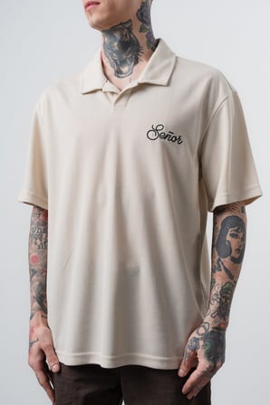 Erkek Senor Yazılı Polo Yaka Regular Fit T-Shirt Bej