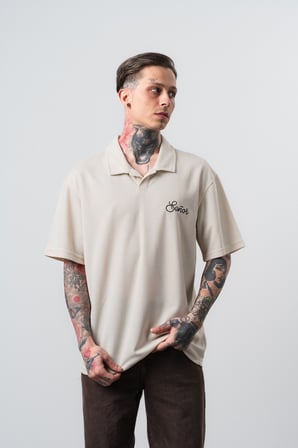 Erkek Senor Yazılı Polo Yaka Regular Fit T-Shirt Bej