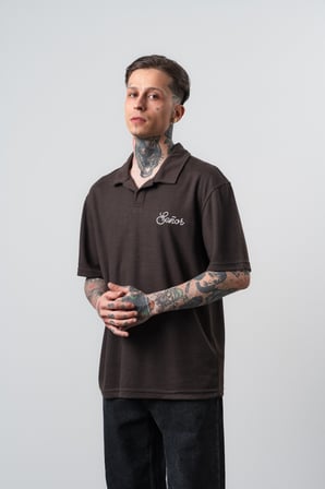 Erkek Senor Yazılı Polo Yaka Regular Fit T-Shirt Kahve