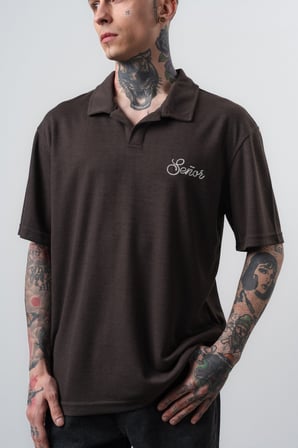 Erkek Senor Yazılı Polo Yaka Regular Fit T-Shirt Kahve