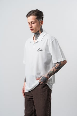 Erkek Senor Yazılı Polo Yaka Regular Fit T-Shirt Ekru