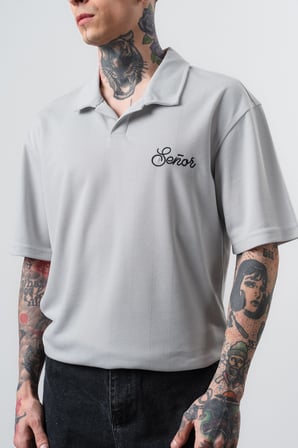 Erkek Senor Yazılı Polo Yaka Regular Fit T-Shirt Gri
