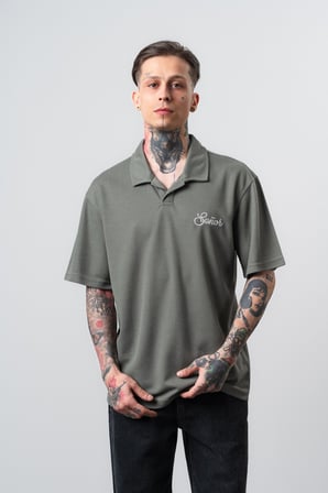 Erkek Senor Yazılı Polo Yaka Regular Fit T-Shirt Haki