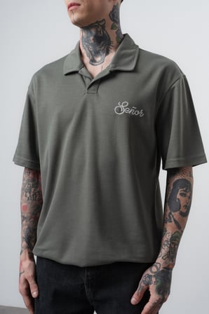 Erkek Senor Yazılı Polo Yaka Regular Fit T-Shirt Haki