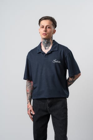 Erkek Senor Yazılı Polo Yaka Regular Fit T-Shirt Lacivert