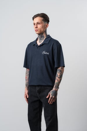 Erkek Senor Yazılı Polo Yaka Regular Fit T-Shirt Lacivert