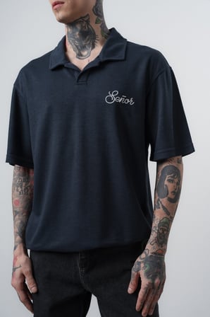 Erkek Senor Yazılı Polo Yaka Regular Fit T-Shirt Lacivert