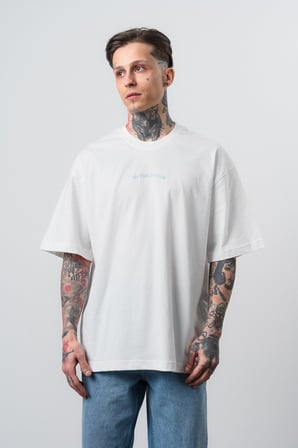 Erkek No Port Baskılı Oversize T-Shirt Ekru