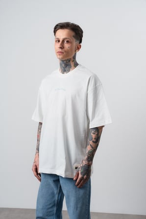 Erkek No Port Baskılı Oversize T-Shirt Ekru