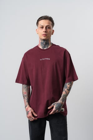 Erkek No Port Baskılı Oversize T-Shirt Bordo