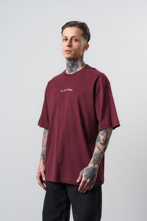 Erkek No Port Baskılı Oversize T-Shirt Bordo