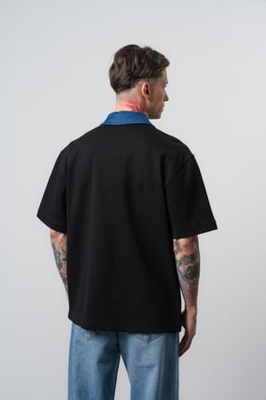 Erkek Origin Nakışlı Polo Yaka Regular Fit T-Shirt Siyah