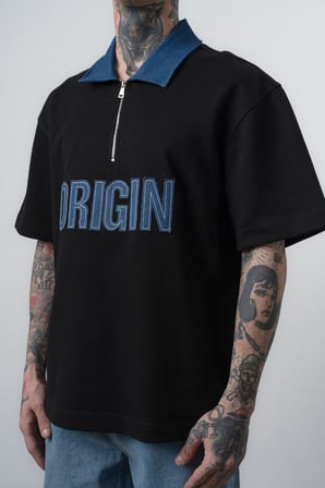 Erkek Origin Nakışlı Polo Yaka Regular Fit T-Shirt Siyah