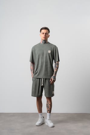 Erkek Route 07 Arma Detaylı Regular Fit T-Shirt Şort Takım Haki